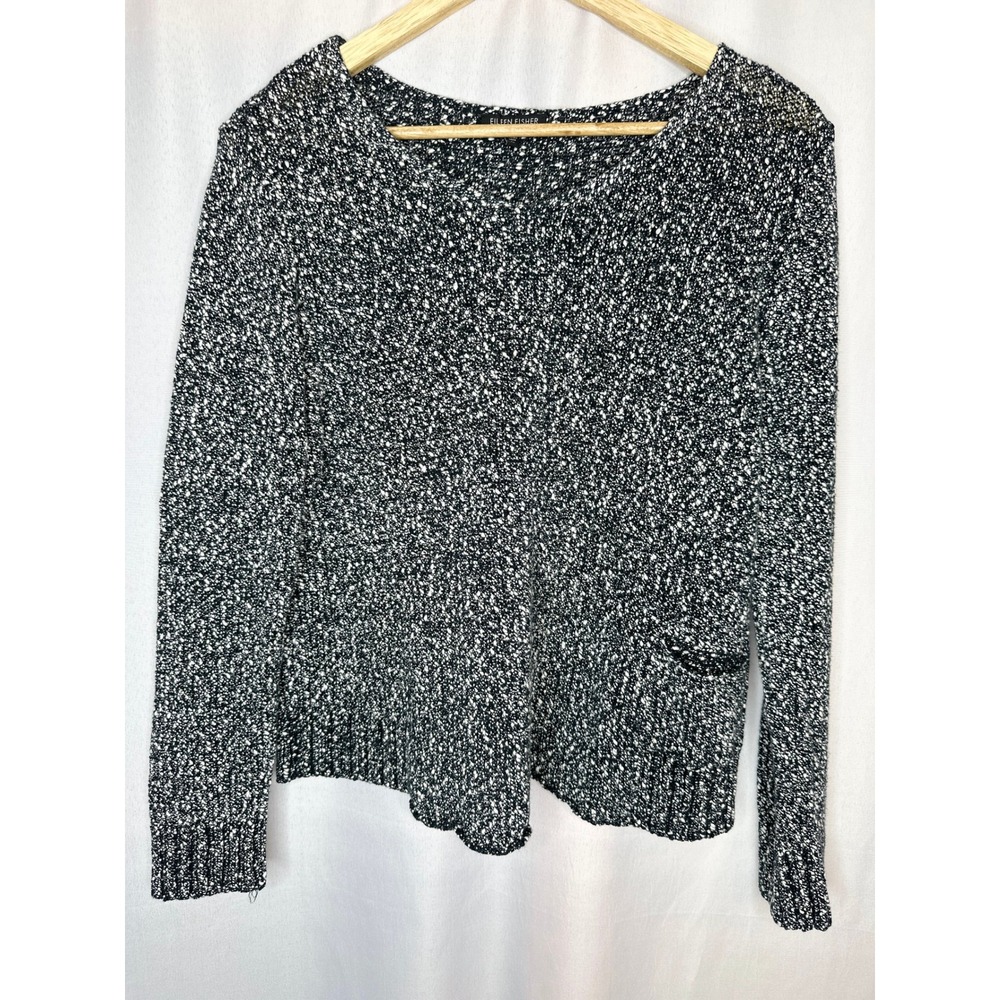 Eileen Fisher Black White Wrapped Nubble Sweater MED Minimalist Elevated Boxy